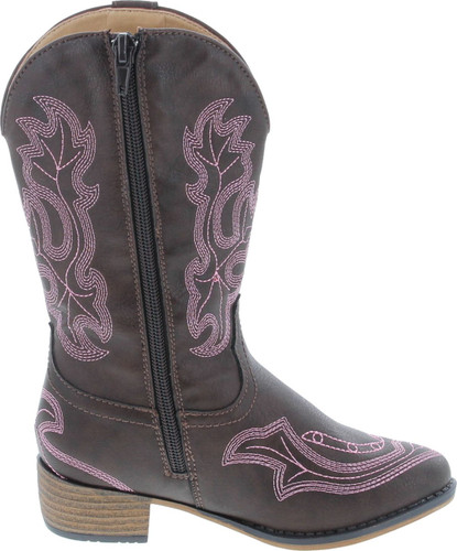 Betani Ebony Girl's Kids Western Embroidered Mid Calf Cowgirl Block Heel Boots
