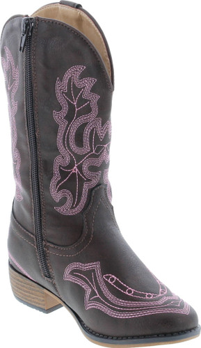 Betani Ebony Girl's Kids Western Embroidered Mid Calf Cowgirl Block Heel Boots
