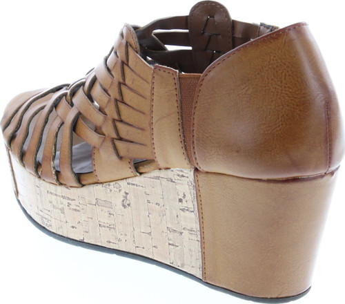 Pierre Dumas Women's Natural-1 Vegan Leather Criss Cross Strappy Wedge Platform Sandals