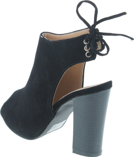 Chase & Chloe Marcy-1 Women's Back Lace Up Cut Out High Block Heel Ankle Booties