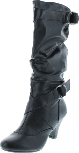 Forever Link Maggie-39 Women's Fashion Low Heel Zipper Slouchy Mid-Calf Boots Shoes