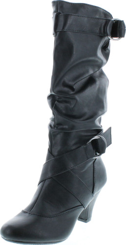 Forever Link Maggie-39 Women's Fashion Low Heel Zipper Slouchy Mid-Calf Boots Shoes