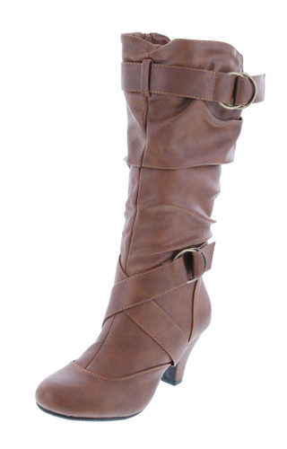 Forever Link Maggie-39 Women's Fashion Low Heel Zipper Slouchy Mid-Calf Boots Shoes