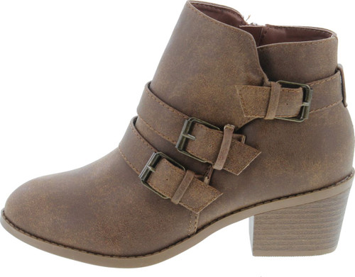 Forever Link Eury-4 Women's Fashion Round Toe Buckles Zipper Low Heel Ankle Booties Shoes