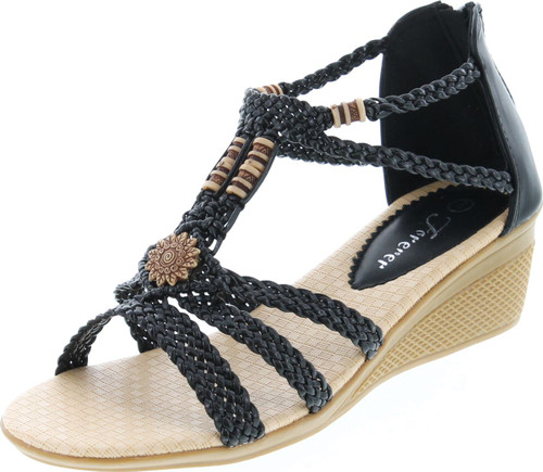 Forever Link Paramount-10 Women's Woven Beaded Floral Wedge