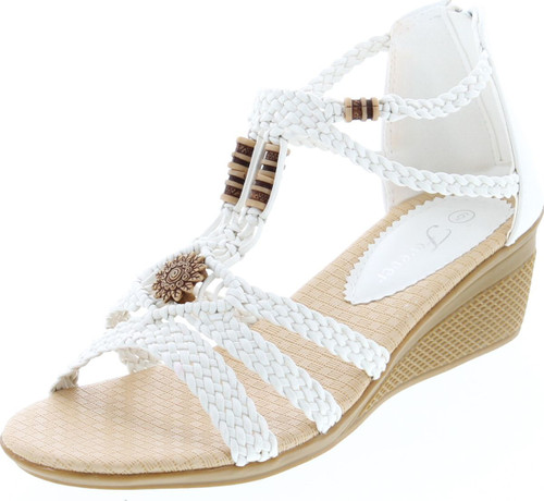 Forever Link Paramount-10 Women's Woven Beaded Floral Wedge