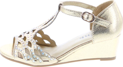 Blaze04 Kids Rhinestone Peep Toe Cut Out Ankle Strap Wedge Dress Sandal Shoes