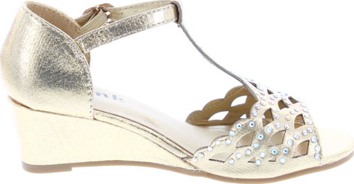 Blaze04 Kids Rhinestone Peep Toe Cut Out Ankle Strap Wedge Dress Sandal Shoes