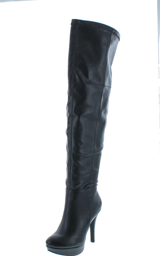 Delicious Women's Samra Closed Toe Stretch Faux Leather Over The Knee Platform High Heel
