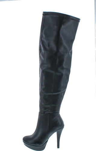 Delicious Women's Samra Closed Toe Stretch Faux Leather Over The Knee Platform High Heel