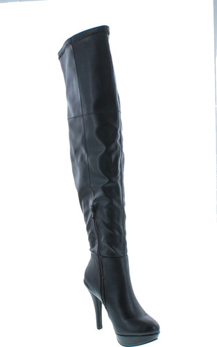 Delicious Women's Samra Closed Toe Stretch Faux Leather Over The Knee Platform High Heel