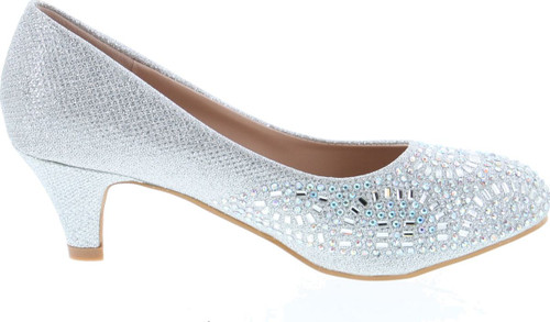 Forever Link Jemma-31 Womens Kitten Heel Jeweled Rhinestone Slide Slip On Pump Shoes