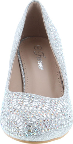 Forever Link Jemma-31 Womens Kitten Heel Jeweled Rhinestone Slide Slip On Pump Shoes