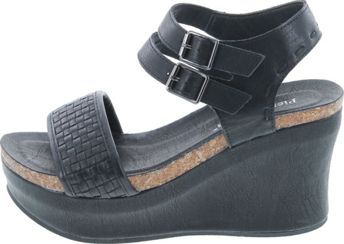 Pierre Dumas Hester-12 Women's Vegan Leather Double-Buckle Rounded-Toe Wedge Sandals