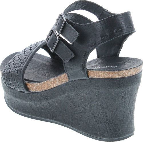 Pierre Dumas Hester-12 Women's Vegan Leather Double-Buckle Rounded-Toe Wedge Sandals