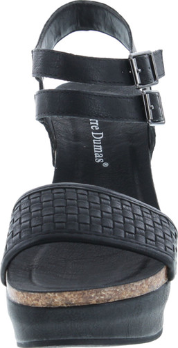 Pierre Dumas Hester-12 Women's Vegan Leather Double-Buckle Rounded-Toe Wedge Sandals