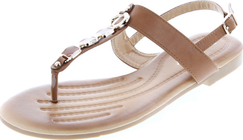 Forever Link Nia-22 Women's Embellished Beaded Metallic Chain Dress Thong Sandal