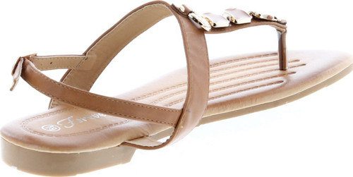 Forever Link Nia-22 Women's Embellished Beaded Metallic Chain Dress Thong Sandal