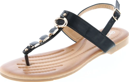 Forever Link Nia-22 Women's Embellished Beaded Metallic Chain Dress Thong Sandal