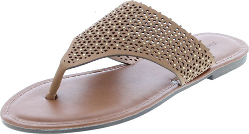 Pierre Dumas Women's Azaria-7 Vegan Leather Perforated Accents Flip-Flops Flats Sandals