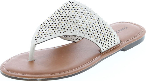Pierre Dumas Women's Azaria-7 Vegan Leather Perforated Accents Flip-Flops Flats Sandals