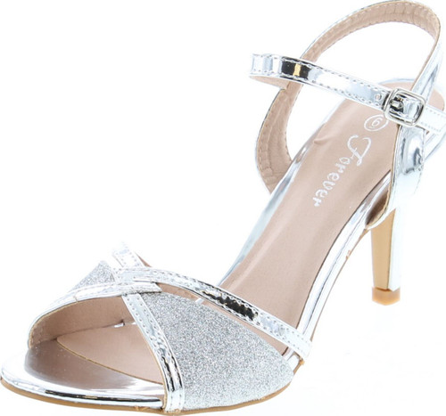 Forever Villa-04 Women's Glitter Metallic Ankle Strap Buckle Wrapped Heel Sandals
