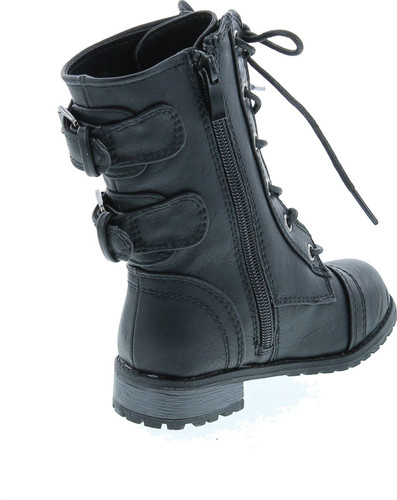Link Mango-61Ka Baby Girls Combat Lace Up Boots Black Toddler