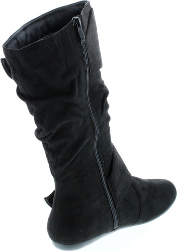 Forever Link Women's Klein-70 Closed Round Toe Buckle Slouch Flat Heel Mid-Calf Boot