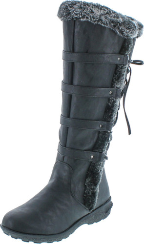 Forever Link Women's Klein-70 Closed Round Toe Buckle Slouch Flat Heel Mid-Calf Boot