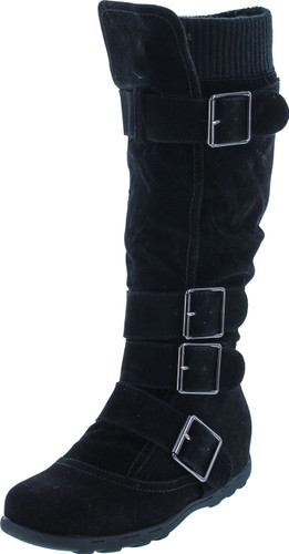 Forever Link Women's Klein-70 Closed Round Toe Buckle Slouch Flat Heel Mid-Calf Boot