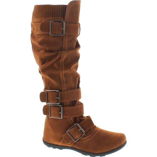 Forever Link Women's Klein-70 Closed Round Toe Buckle Slouch Flat Heel Mid-Calf Boot