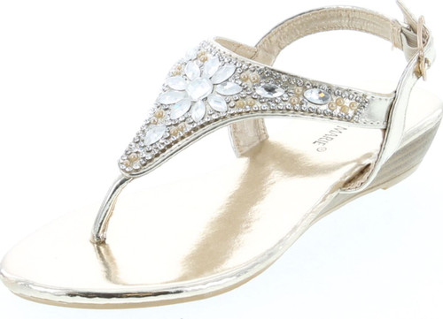 Anna Marie Serena 10K Little Girls Gladiator Floral Rhinestone Low Heel Flat Sandals Gold