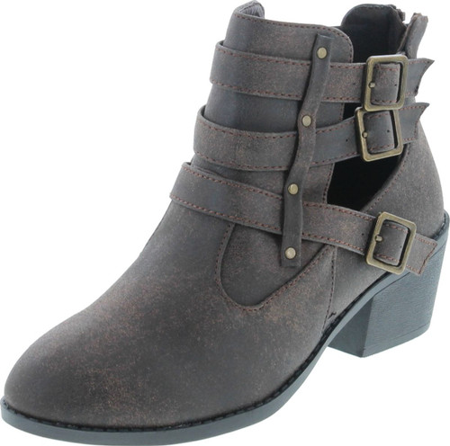 Forever Link Eury-1 Women's Fashion Round Toe Buckles Low Heel Ankle Booties Shoes