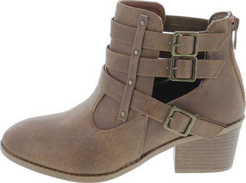 Forever Link Eury-1 Women's Fashion Round Toe Buckles Low Heel Ankle Booties Shoes