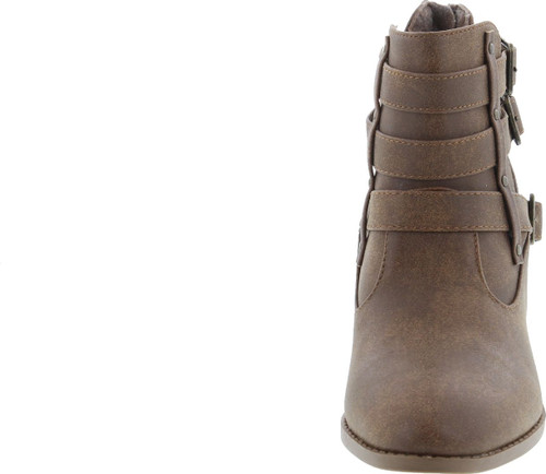 Forever Link Eury-1 Women's Fashion Round Toe Buckles Low Heel Ankle Booties Shoes