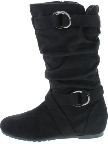 Forever Kayden-84 Women's Cut Out Side Zipper Strap Buckle Flat Heel Slouchy Boots