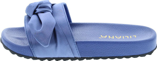 Liliana Nomi-7 Women Flip Flop Bow Satin Slide Slip On Flat Sandal Shoe Slipper Blue