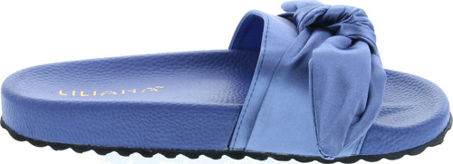 Liliana Nomi-7 Women Flip Flop Bow Satin Slide Slip On Flat Sandal Shoe Slipper Blue