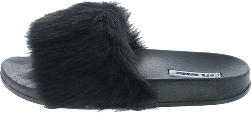 Cape Robbin Moira-5 Women Flip Flop Faux Fuzzy Fur Slide Slip On Flat Sandal Shoe Slipper Black