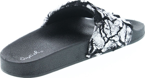 Qupid Booboo-07 Women Metallic Faux Fur Slide Casual Lounging Trendy Furry Slipper