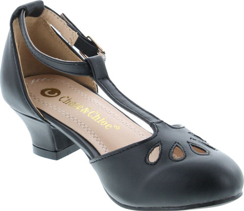 Chase & Chloe Mimi-1K Girl's T-Strap Cut Out Ankle Wrap Casual Dress Shoes
