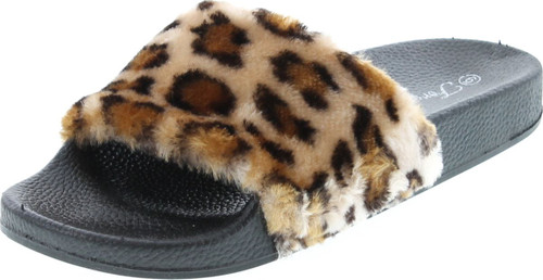 Forever Izzy-19 Fluffy Furry Faux Fur Single Band Slide, Slipper Sandal W Footbed Folding