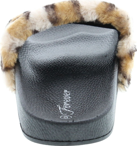 Forever Izzy-19 Fluffy Furry Faux Fur Single Band Slide, Slipper Sandal W Footbed Folding