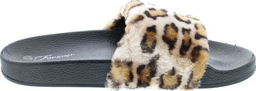 Forever Izzy-19 Fluffy Furry Faux Fur Single Band Slide, Slipper Sandal W Footbed Folding