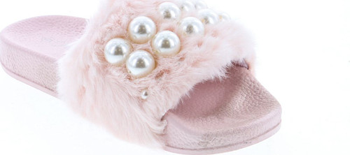Forever Link Izzy-33 Womens Open Toe Faux Pearl Embellished Flip Flop Slide Flat Sandal Slippers