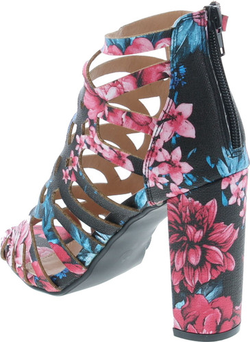 Bellamarie Women's Shirley-30F Floral Caged Cutout Ankle-High Round Block Heel Sandals