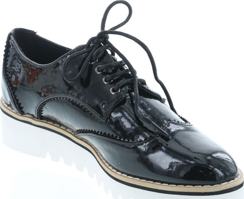 Cape Robbin Venus-1 Womens Fashion Patent Leather Lugged Sole Lace Up Platform Oxford Shoes