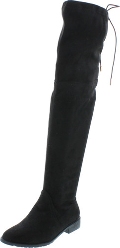 Yoki Anora Women's Drawstring Side Zipper Low Heel Thigh High Boots