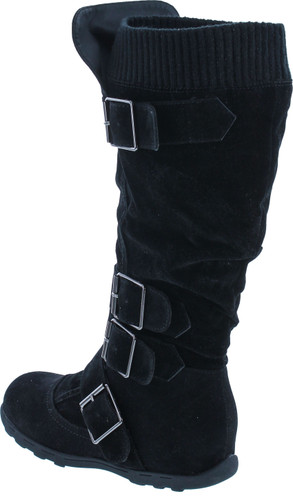 Static Footwear Static Footwear Womens Bd-2523 Knee High Faux Suede Flat Winter Buckle Boots