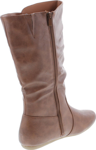 Top Moda Bank-78 Womens Mid Calf Round Toe Stiching Flat Boots